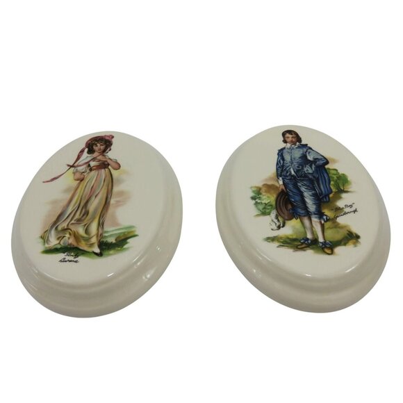 Oval Wall Plaques with Colonial BLUE BOY and Pinky Girl Prints Ceramic Set Of 2 - Picture 5 of 5